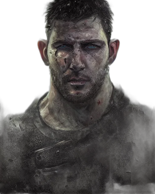 face, weapon, jacket, concept art, photorealistic, comic book art, fantasy art, fog transparent PNG cut-out