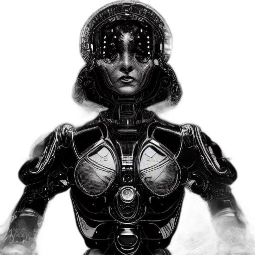 robot, face, dress, concept art, cyberpunk, comic book art, 3d render, outer space transparent PNG cut-out