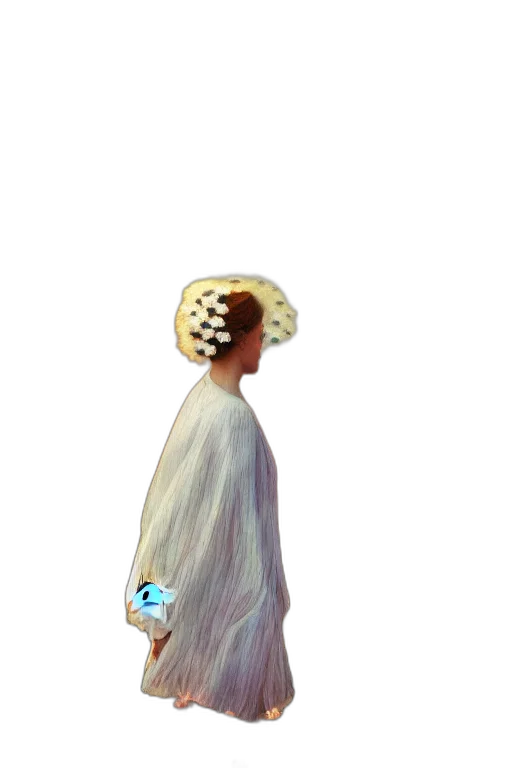 dress, hair, crown, mask, concept art, 3d render, pixel art, photorealistic transparent PNG cut-out