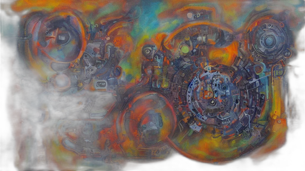 oil painting, photorealistic, concept art, outer space, fire, machine, metaphysical, painting transparent PNG cut-out
