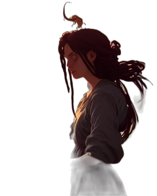 staff, hair, crown, dress transparent PNG cut-out