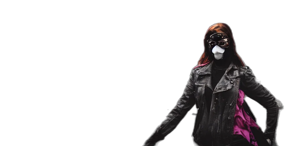 jacket, mask, post, apocalyptic, city, streets, close, shot transparent PNG cut-out
