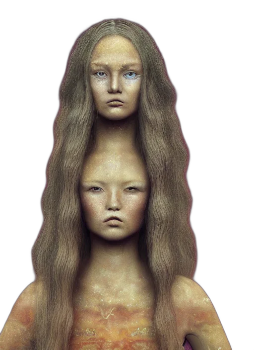 hair, face, crown, mask, photorealistic, 3d render, concept art, fantasy art transparent PNG cut-out