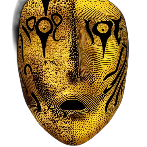 mask, face, jewelry, photorealistic, fantasy art, 3d render, comic book art, golden transparent PNG cut-out