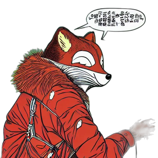 jacket, animal, staff, mask, comic book art, concept art, cyberpunk, red transparent PNG cut-out