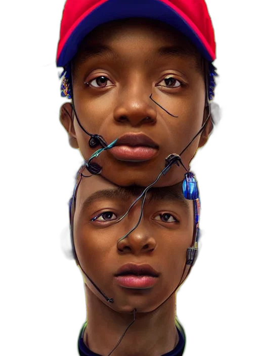 face, crown, hat, mask, photorealistic, concept art, 3d render, cyberpunk transparent PNG cut-out