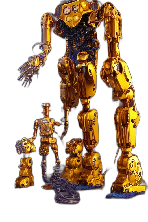 robot, concept art, 3d render, fantasy art, pixel art, golden, portrait, photo transparent PNG cut-out