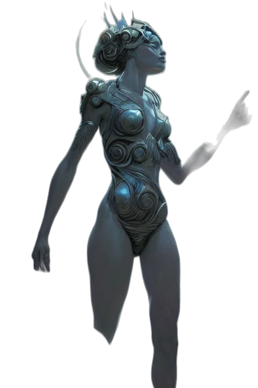 robot, dress, creature, mask, concept art, 3d render, fantasy art, cyberpunk transparent PNG cut-out