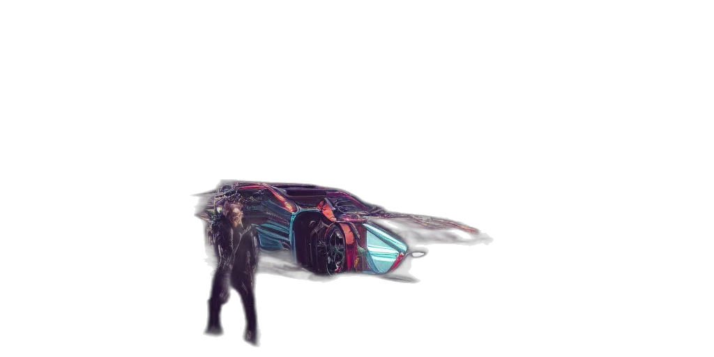 car, weapon, robot, jacket, concept art, cyberpunk, pixel art, vaporwave transparent PNG cut-out