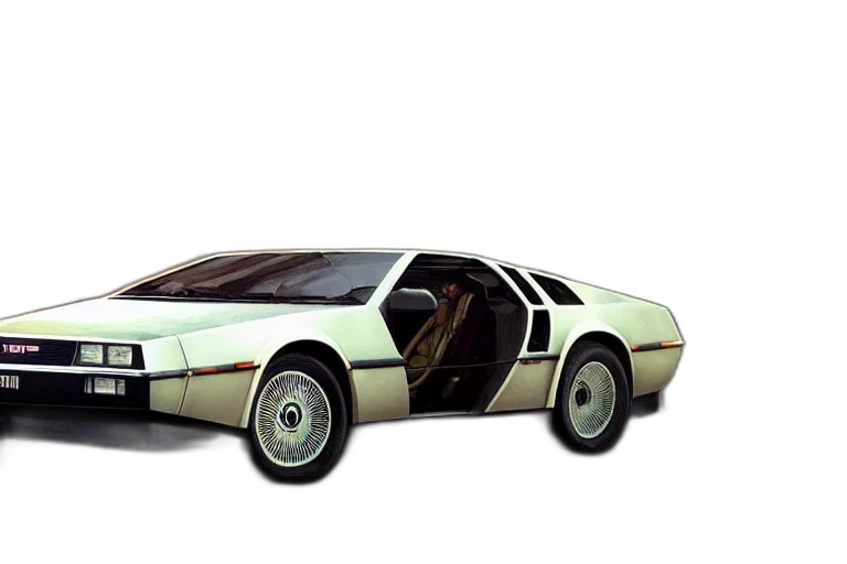 car, concept art, 3d render, photorealistic, vaporwave, photograph, delorean, sleek transparent PNG cut-out