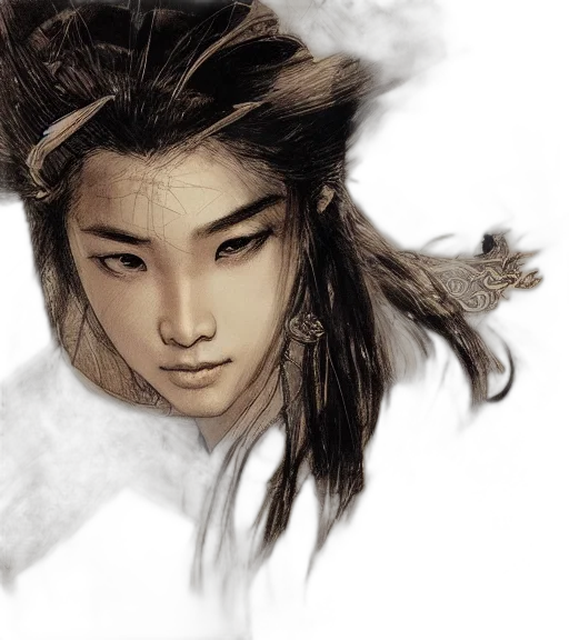 face, dragon, hair, photorealistic transparent PNG cut-out