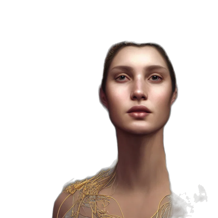face, jewelry, mask, dress, fantasy art, photorealistic, concept art, 3d render transparent PNG cut-out