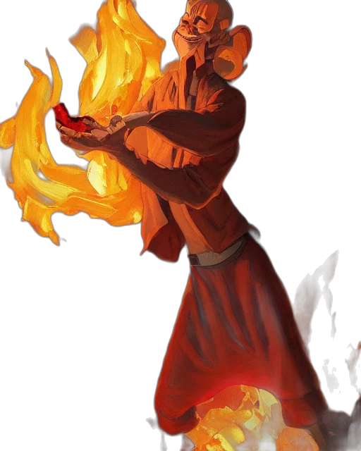 staff, jacket, concept art, fantasy art, pixel art, comic book art, fire, red transparent PNG cut-out