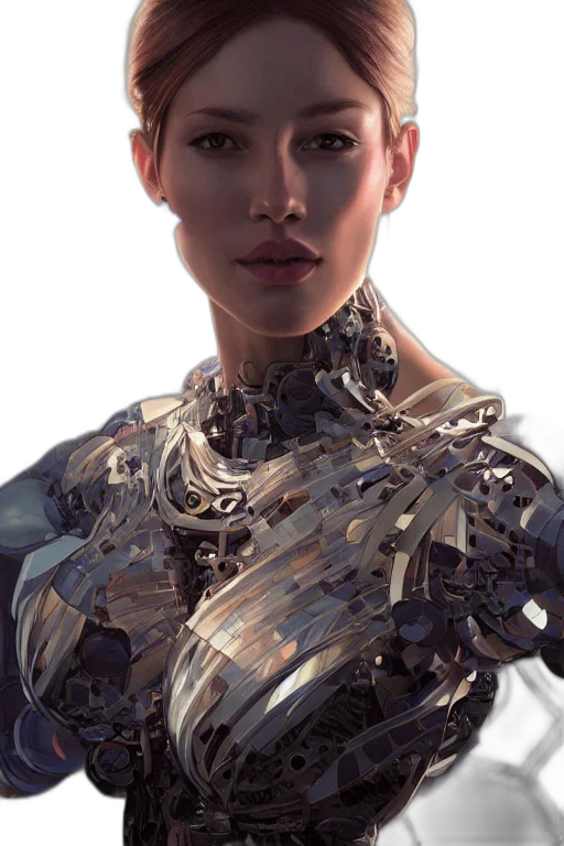 robot, jewelry, dress, face, photorealistic, concept art, 3d render, fantasy art transparent PNG cut-out