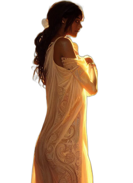 dress, jewelry, crown, staff, photorealistic, oil painting, fantasy art, concept art transparent PNG cut-out