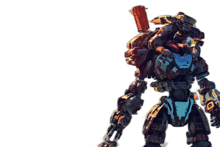 robot, weapon, concept art, 3d render, cyberpunk, pixel art, scrapper, machine transparent PNG cut-out
