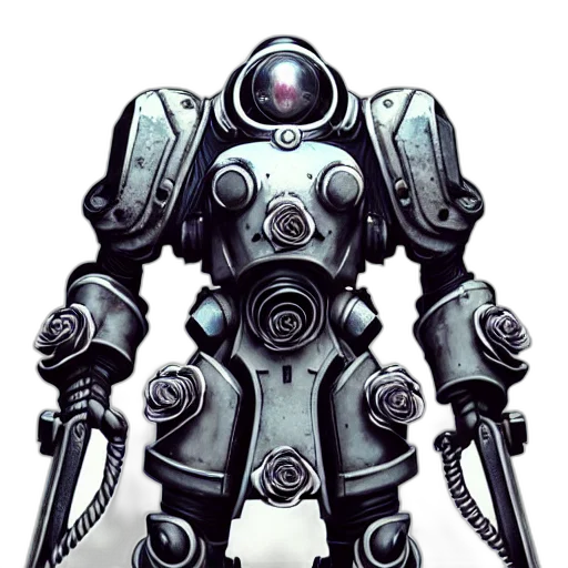 robot, weapon, staff, concept art, 3d render, cyberpunk, comic book art, perfectly transparent PNG cut-out