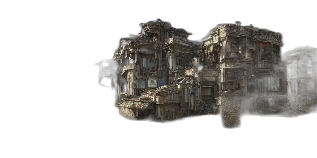 building, weapon, concept art, 3d render, fantasy art, photorealistic, earth tones, intricate transparent PNG cut-out