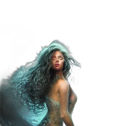 hair, dress, creature, fantasy art, concept art, photorealistic, watercolor, underwater transparent PNG cut-out