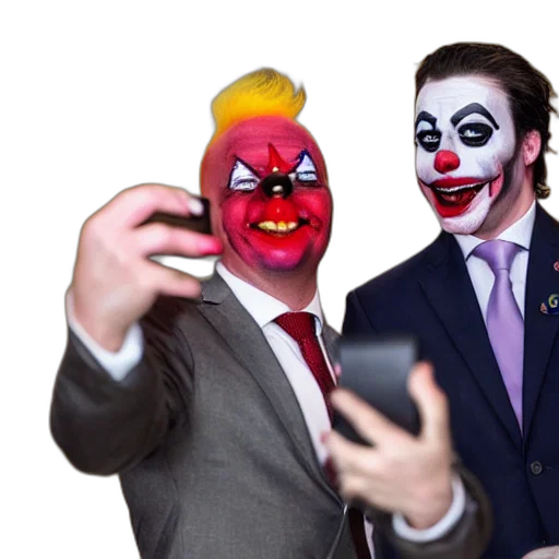mask, president, clown, makeup, taking, selfie, podium, next transparent PNG cut-out