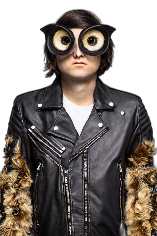 jacket, mask, face, animal, front, owl, wearing, biker transparent PNG cut-out