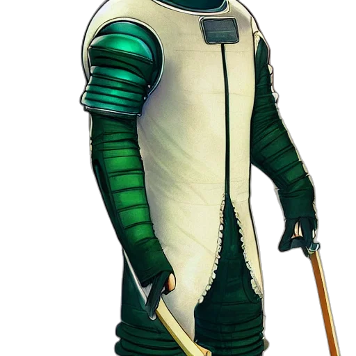 staff, robot, sword, concept art, fantasy art, 3d render, comic book art, green transparent PNG cut-out