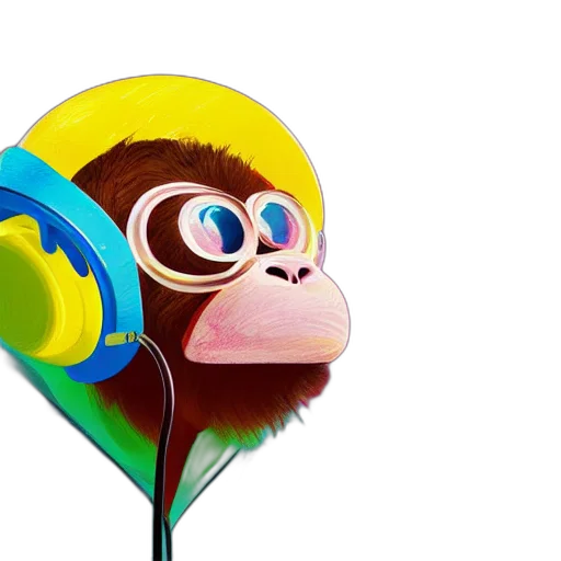 concept art, colorful, illustration, monkey, headphones, splatters, andy, wrahol transparent PNG cut-out