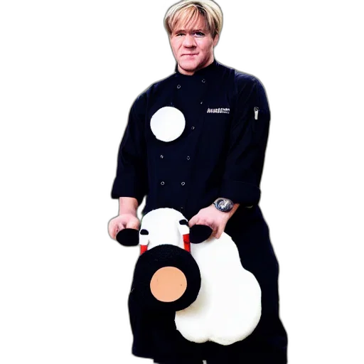 jacket, staff, food, creature, 3d render, concept art, monochrome, chef transparent PNG cut-out