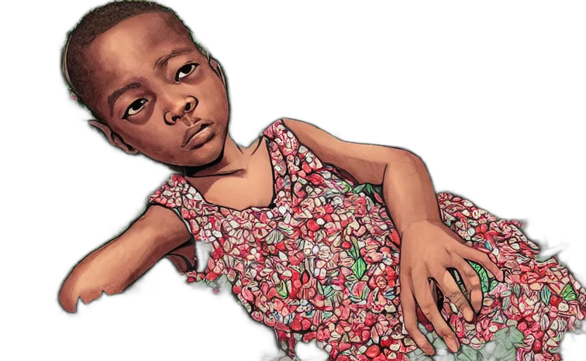 dress, comic book art, photorealistic, concept art, cartoon, african, boy, lying transparent PNG cut-out