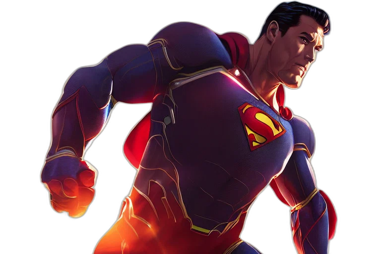 comic book art, concept art, 3d render, superman, ironman, suit, single, subject transparent PNG cut-out