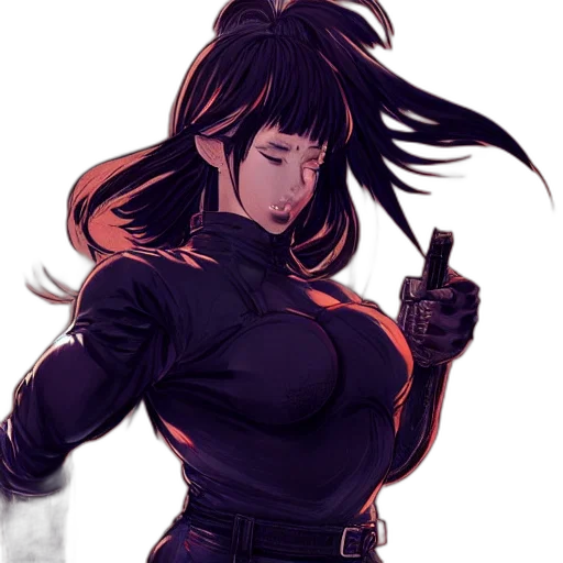 jacket, weapon, staff, cyberpunk, concept art, comic book art, anime, neon lights transparent PNG cut-out