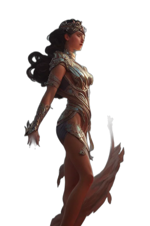 dress, concept art, fantasy art, comic book art, 3d render, earth tones, goddess, evil transparent PNG cut-out