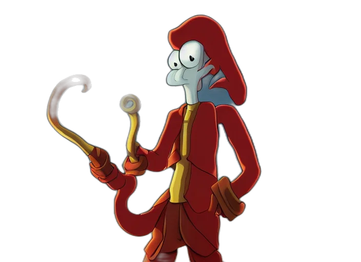staff, concept art, 3d render, cartoon, fantasy art, underwater, squidward, wearing transparent PNG cut-out