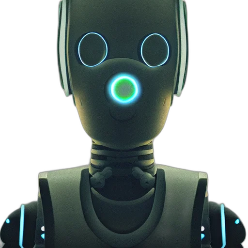 robot, face, staff, mask, 3d render, concept art, cyberpunk, cartoon transparent PNG cut-out