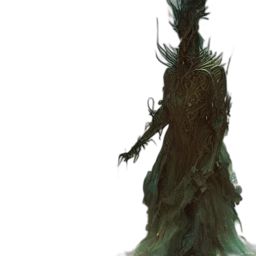 creature, dress, staff, tree transparent PNG cut-out