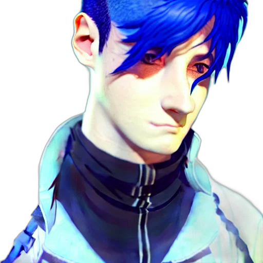 face, jacket, robot, staff, cyberpunk, concept art, 3d render, fantasy art transparent PNG cut-out