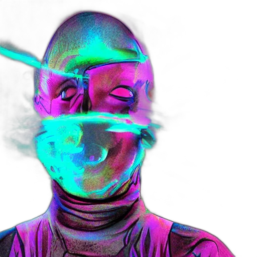mask, robot, face, staff, vaporwave, cyberpunk, 3d render, concept art transparent PNG cut-out