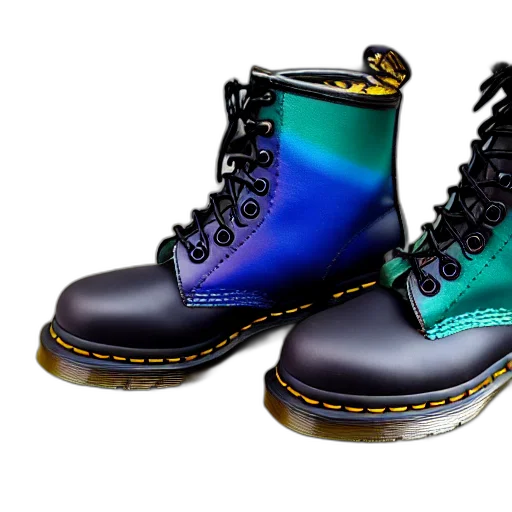shoes, 3d render, battered, old, pair, martens, boots, rainbow transparent PNG cut-out