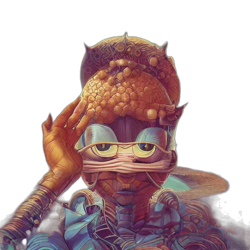 robot, mask, crown, hat, concept art, fantasy art, 3d render, cyberpunk transparent PNG cut-out