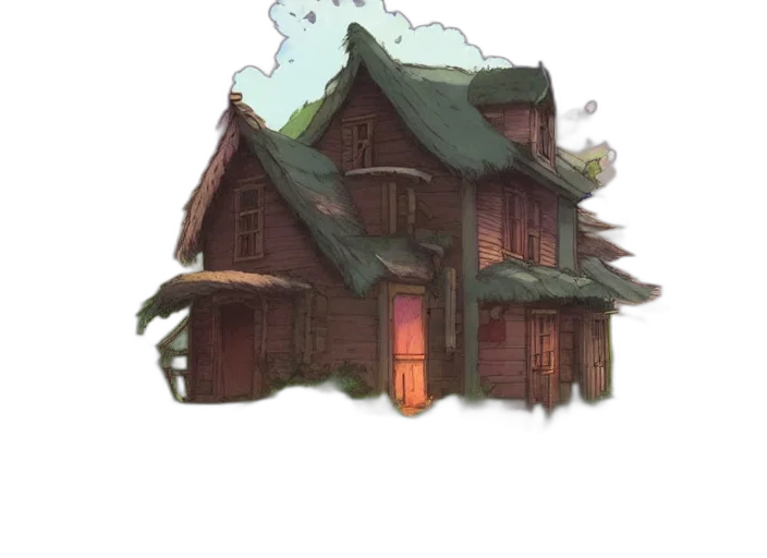 building, concept art, fantasy art, pixel art, watercolor, forest, fog, snow transparent PNG cut-out