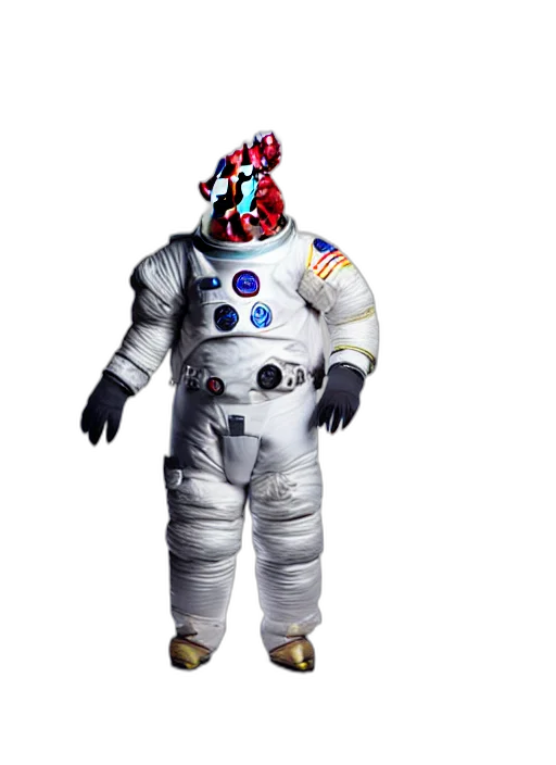 robot, mask, creature, jacket, concept art, 3d render, outer space, studio transparent PNG cut-out