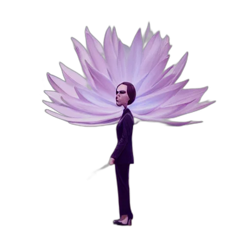 staff, flower, hair, creature, concept art, pixel art, vaporwave, 3d render transparent PNG cut-out
