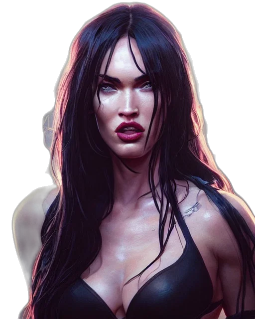 face, comic book art, fantasy art, concept art, photorealistic, neon lights, dark, red transparent PNG cut-out