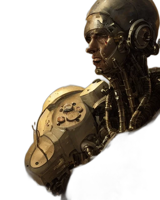 robot, mask, face, weapon, concept art, cyberpunk, 3d render, photorealistic transparent PNG cut-out