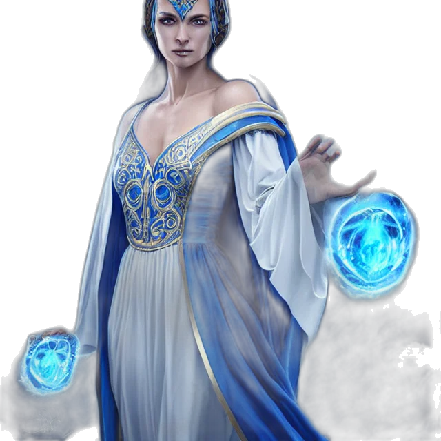 staff, dress, jewelry, fantasy art, concept art, comic book art, pixel art, blue transparent PNG cut-out