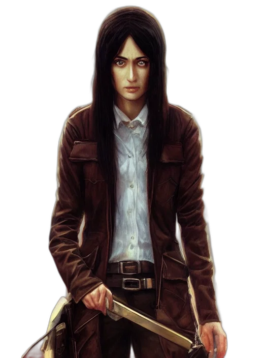 jacket, staff, face, comic book art, concept art, fantasy art, photorealistic, earth tones transparent PNG cut-out