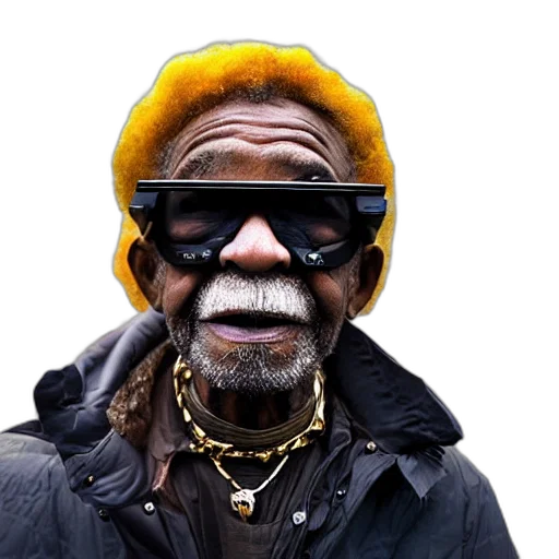 face, mask, staff, hat, cyberpunk, photorealistic, far, shot transparent PNG cut-out