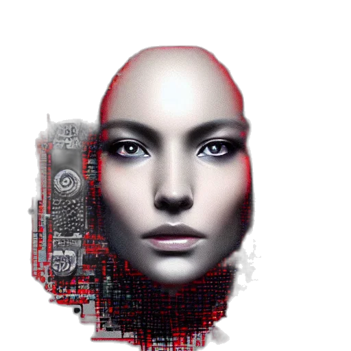 robot, face, cyberpunk, photorealistic transparent PNG cut-out