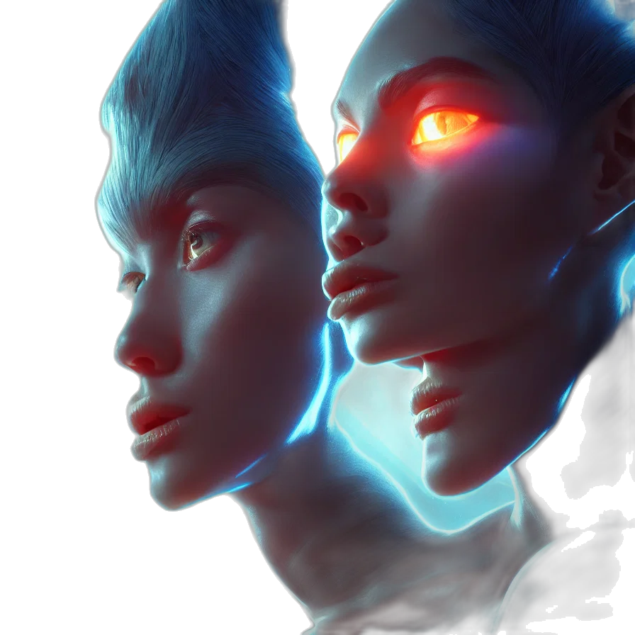 face, mask, concept art, cyberpunk, fantasy art, comic book art, neon lights, fire transparent PNG cut-out