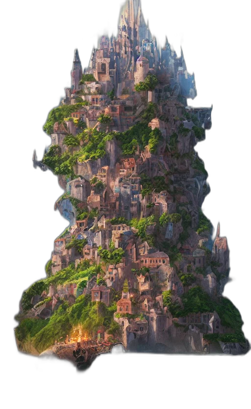 building, tree, crown, dragon, concept art, 3d render, fantasy art, pixel art transparent PNG cut-out